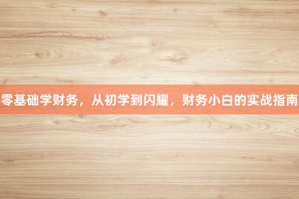 零基础学财务，从初学到闪耀，财务小白的实战指南